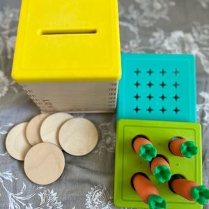 Lovevery wooden box with various lids